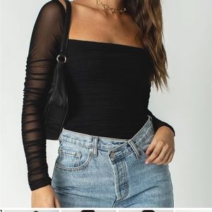 Princess Polly Black Sheer Sleeve Bodysuit